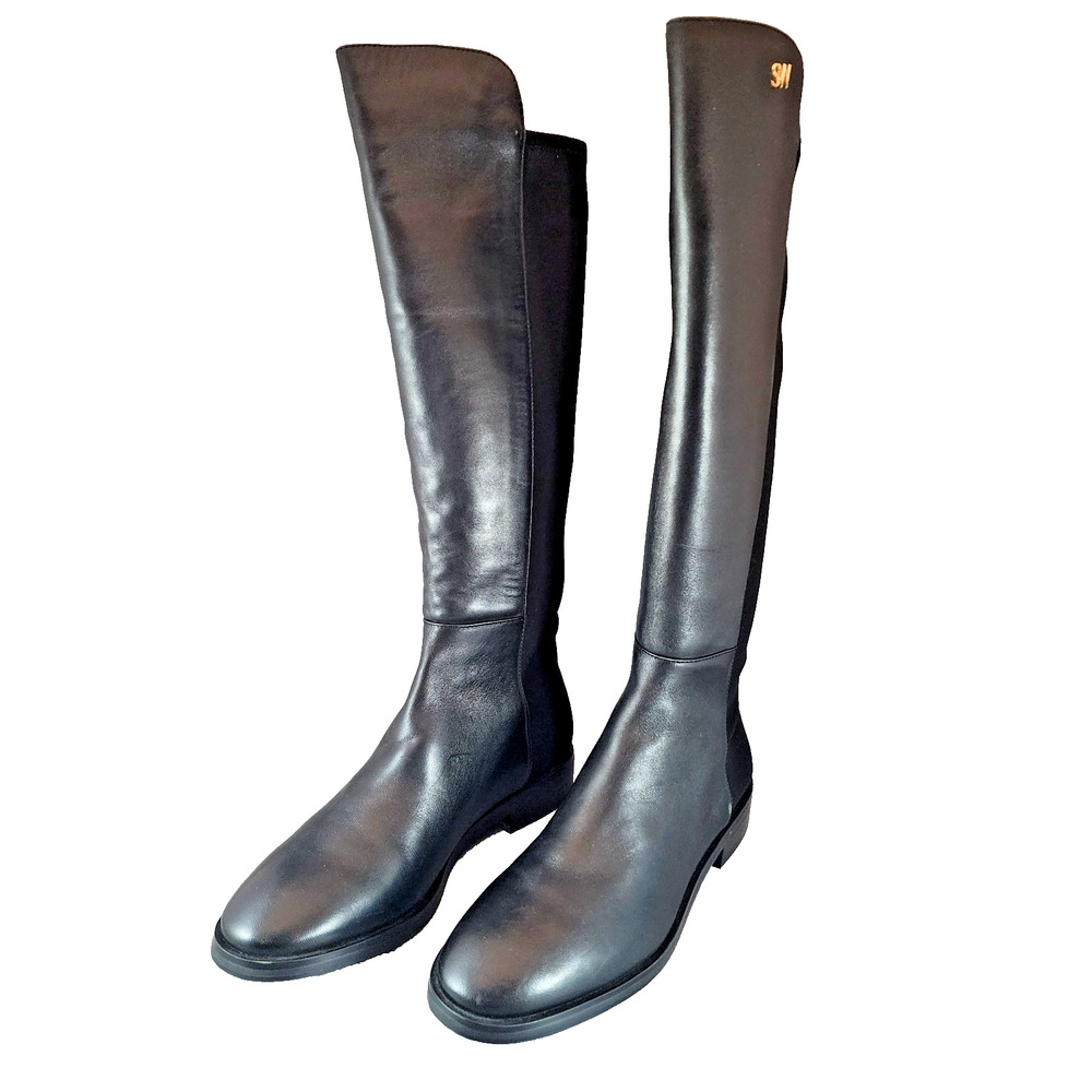 Stuart Weitzman Leather Boots Size 6.5 Black Harper 60 Over Knee w/Neoprene New